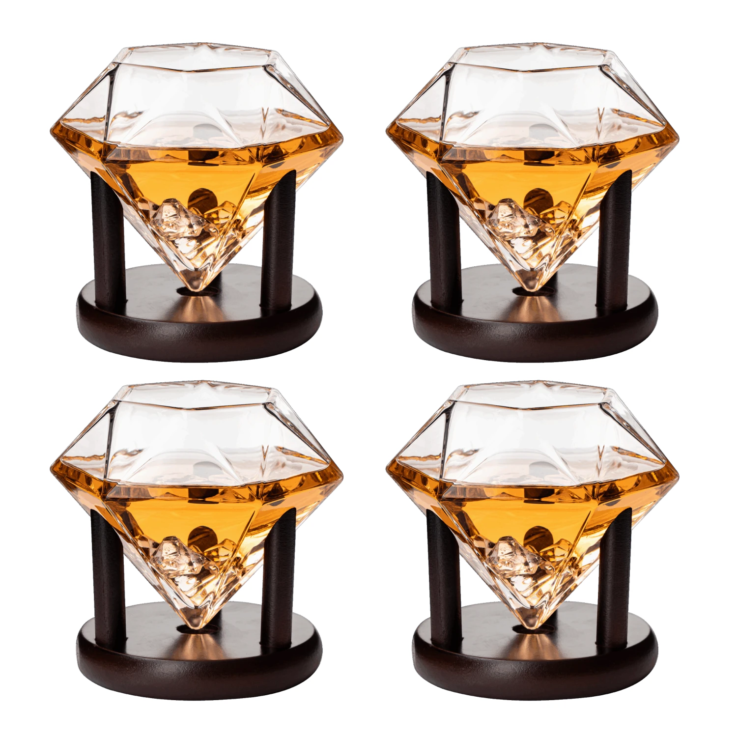 Set Of 4 Diamond Whiskey & Wine Glasses With Wood Stands 10oz - Wine, Whiskey, Water, Diamond Shaped, Diamonds Collection Sparkle Patented Wine Savant - Stands Alone, Or On Stand 2 Set Of 4 Diamond Whiskey & Wine Glasses With Wood Stands 10oz - Wine, Whiskey, Water, Diamond Shaped, Diamonds Collection Sparkle Patented Wine Savant - Stands Alone, Or On Stand - Image 2