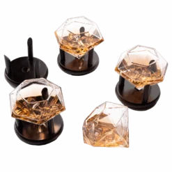 Set Of 4 Diamond Whiskey & Wine Glasses With Wood Stands 10oz - Wine, Whiskey, Water, Diamond Shaped, Diamonds Collection Sparkle Patented Wine Savant - Stands Alone, Or On Stand