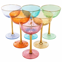 Vintage Art Deco Coupe For Champagne, Martini, Cocktails, Glasses | Set Of 6 | 7 Oz Classic Cocktail Glassware - Manhattan, Cosmopolitan, Sidecar, Crystal Speakeasy Style Saucer Goblets With Stems