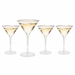 The Wine Savant Gold Rim Glasses 10 Oz, Set Of 4 Gold Rim Classic Manhattan Glasses For Martini, Cocktails, Champagne, Water & Wine - Classic Coupes Gilded Rimed, Crystal With Stems, Coupe