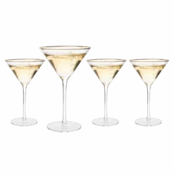The Wine Savant Gold Rim Glasses 10 Oz, Set Of 4 Gold Rim Classic Manhattan Glasses For Martini, Cocktails, Champagne, Water & Wine - Classic Coupes Gilded Rimed, Crystal With Stems, Coupe