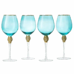 The Wine Savant Large Diamond Wine Glasses, 10" H Gold Rim Rhinestone Diamond Glasses - Wedding Glasses - 18 Ounce, Premium Designed Wine Glasses For Spirits And Wine, Gift Boxed (4, Blue)