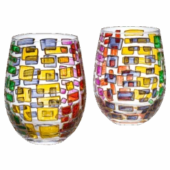 The Wine Savant Renaissance Stained Glass Windows, Artisanal Hand Painted Glassware Gift Idea Her, Him, Birthday, Mom, Housewarming, Gifts Ideas For Women & Men Art Deco (Stemless Wine Glasses)