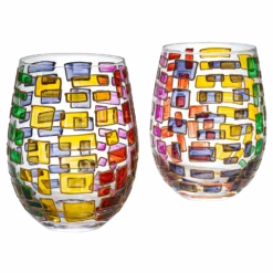 The Wine Savant Renaissance Stained Glass Windows, Artisanal Hand Painted Glassware Gift Idea Her, Him, Birthday, Mom, Housewarming, Gifts Ideas For Women & Men Art Deco (Stemless Wine Glasses)