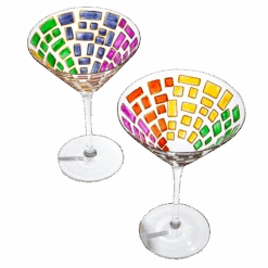Renaissance Holiday Stained Glass Windows, Artisanal Hand Painted Glassware - The Wine Savant - Gift Idea Her, Him, Birthday, Mom, Housewarming, Gifts Ideas For Women & Men (Martini Glasses)