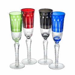 The Wine Savant Crystal Italian Multicolor Design Flutes - 4 Set - 5oz 9" H Cocktail & Champagne Glassware Bohemian Venetian Style Red, Blue, Green, Black Glasses, Dinners Parties, Bars & Weddings