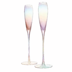 Parisian Performance Glassware French Paris Collection Crystal Pink Glasses, Red & White Wines - The Wine Savant - For Weddings Present Everyday Beautiful Gift Anniversary (Iridescent Champagne 2 Set)