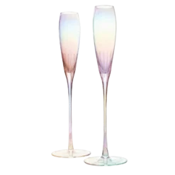 Parisian Performance Glassware French Paris Collection Crystal Pink Glasses, Red & White Wines - The Wine Savant - For Weddings Present Everyday Beautiful Gift Anniversary (Iridescent Champagne 2 Set)