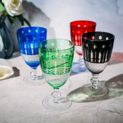 The Wine Savant Crystal Italian Multicolor Design Cups -Set Of 4 Short Chalice Glasses 8oz 5.7" H Venetian Italian Style Red, Blue, Green, Black Glasses, Great For Dinner Parties, Bars & Weddings -Refined Spirits Store DYQ07323 scaled