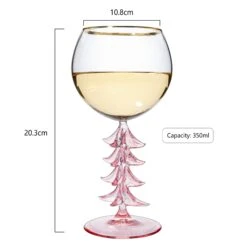Crystal Christmas Holiday Tree Stemmed Wine Glass - Pink & Green - 12oz Goblet Bordeaux Gold Rim Colored Glassware, Cheerful Party Festive New Years Cheer For Holiday Gift Xmas & Winter Season -Refined Spirits Store DYQ09331 1 1