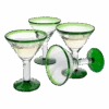 Mexican Hand Blown Martini & Margarita Glasses - Green Rim Detailed - Set Of 4-10oz - Carmen Cinco De Mayo - Luxury Mexican Glassware Thick, Juice & Cocktail For Holidays & Celebration Confetti