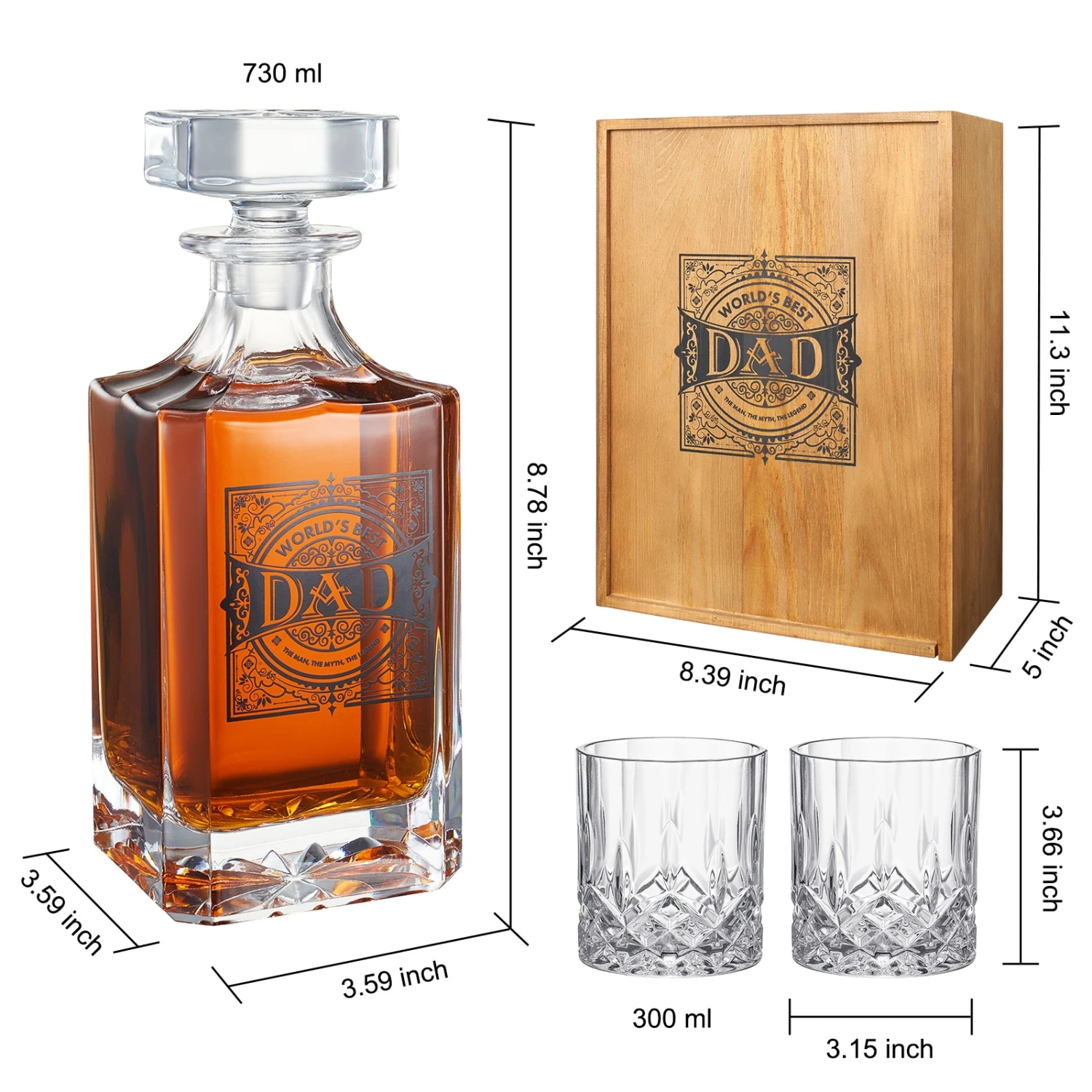 Gift For Dad Whiskey Decanter Gift Set | 730mL Decanter 2 Whiskey Glass | Father's Day, Birthday, Housewarming Gift For Your Loved One, Men, Dad, Him, Beautiful Wooden Gift Box 7 Gift For Dad Whiskey Decanter Gift Set | 730mL Decanter 2 Whiskey Glass | Father's Day, Birthday, Housewarming Gift For Your Loved One, Men, Dad, Him, Beautiful Wooden Gift Box - Image 7