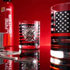 Firefighter Whiskey Glasses | Set Of 2 | 12 OZ Old Fashioned Liquor Glasses, American Flag Red Line Fire Fighter Glass - Show Support For First Responders, Firemen Gifts For Him, Dad, Boyfriend -Refined Spirits Store Firefighterwhiskeyglasssetoflifestyle 1