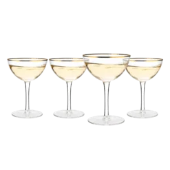 The Wine Savant Gold Rim Glasses 6 Oz, Set Of 4 Gold Rim Classic Manhattan Glasses For Martini, Cocktails, Champagne, Water & Wine - Classic Coupes Gilded Rimed, Crystal With Stems, Coupe