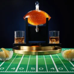Football Decanter With 2 Whiskey & Wine Glasses & Chillers - For Office, Home Or Party - Gift For Husband, Father's Day, Men, Sports Lover - Liquor, Scotch & Bourbon 1400ml, NFL, Superbowl, Gifts Decorations -Refined Spirits Store FootballDecanterNEWwith2glasses3 1
