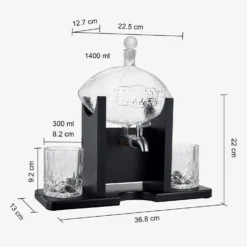 Football Decanter With 2 Whiskey & Wine Glasses & Chillers - For Office, Home Or Party - Gift For Husband, Father's Day, Men, Sports Lover - Liquor, Scotch & Bourbon 1400ml, NFL, Superbowl, Gifts Decorations -Refined Spirits Store FootballDecanterNEWwith2glasses5 1