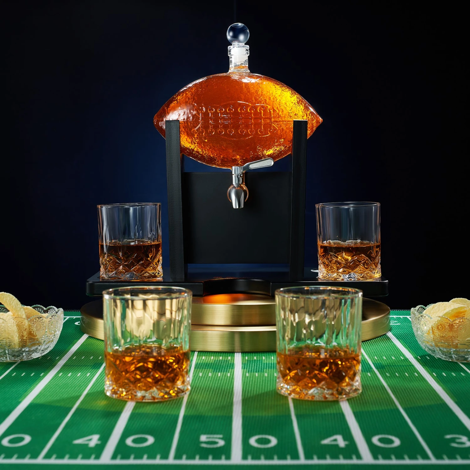 The Wine Savant Football Gifts For Men Dad - Decanter With Mahogany Holder Field Goal Holder + 4 Glasses & Footballs Chillers - Birthday Bar From Daughter Son, Retirement, Father, Him Brother 2 The Wine Savant Football Gifts For Men Dad - Decanter With Mahogany Holder Field Goal Holder + 4 Glasses & Footballs Chillers - Birthday Bar From Daughter Son, Retirement, Father, Him Brother - Image 2