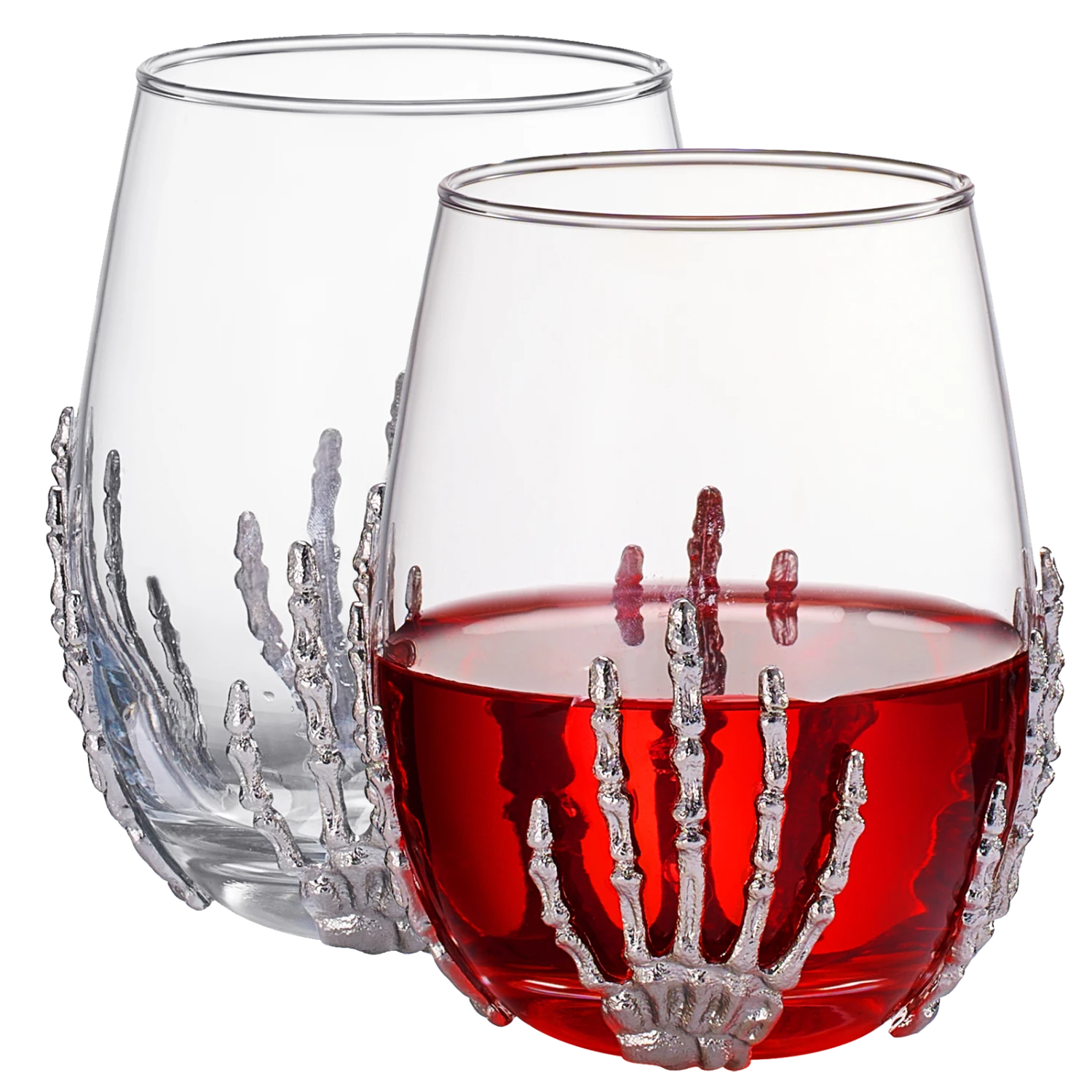 Stemless Skeleton Wine Glass | Set Of 2 | 17oz Halloween Skeleton Glasses 5" H, Goth Gifts, Skeleton Gifts, Skeleton Decor, Spooky Wine Gift Set, Perfect For Halloween Themed Parties 1 Stemless Skeleton Wine Glass | Set Of 2 | 17oz Halloween Skeleton Glasses 5" H, Goth Gifts, Skeleton Gifts, Skeleton Decor, Spooky Wine Gift Set, Perfect For Halloween Themed Parties