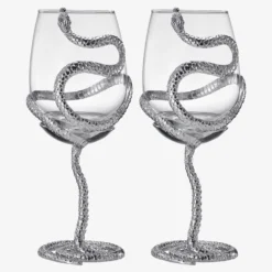 Stemmed Snake Wine Glass | SINGLE | 19oz Spooky Reptile Glasses 10" H, Goth Gifts, Skeleton Gifts, Skeleton Decor, Spooky Wine Gift Set, Perfect For Themed Parties (Silver) -Refined Spirits Store GG0445 1 silversnakewinesetof2New