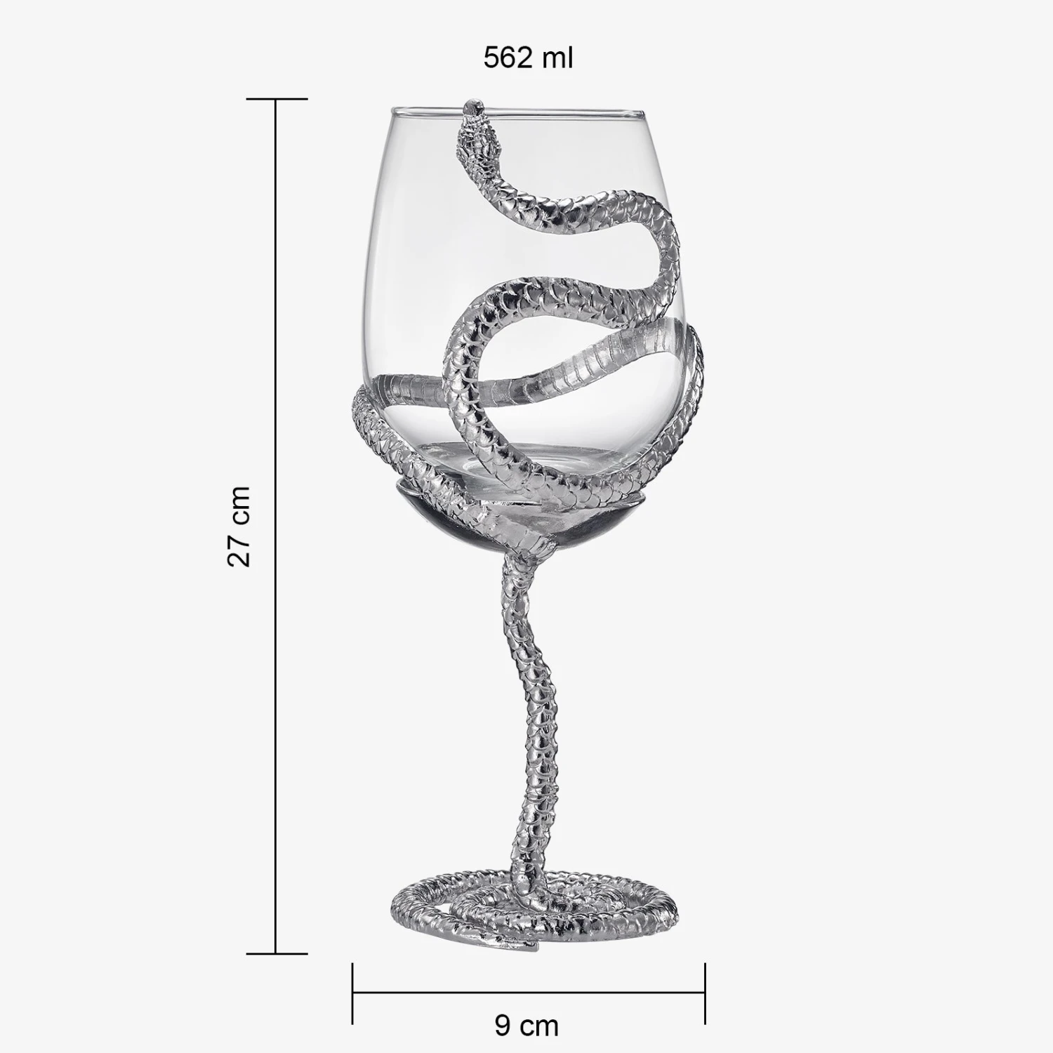 Stemmed Snake Wine Glass | Set Of 2 | 19oz Spooky Reptile Glasses 10" H, Goth Gifts, Skeleton Gifts, Skeleton Decor, Spooky Wine Gift Set, Perfect For Themed Parties (Silver) 2 Stemmed Snake Wine Glass | Set Of 2 | 19oz Spooky Reptile Glasses 10" H, Goth Gifts, Skeleton Gifts, Skeleton Decor, Spooky Wine Gift Set, Perfect For Themed Parties (Silver) - Image 2
