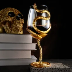 Stemmed Snake Wine Glass | SINGLE | 19oz Spooky Reptile Glasses 10" H, Goth Gifts, Skeleton Gifts, Skeleton Decor, Spooky Wine Gift Set, Perfect For Themed Parties (Gold) 6 Stemmed Snake Wine Glass | SINGLE | 19oz Spooky Reptile Glasses 10" H, Goth Gifts, Skeleton Gifts, Skeleton Decor, Spooky Wine Gift Set, Perfect For Themed Parties (Gold) -Refined Spirits Store GG0445 2 GoldSnakeWineSingleNewlifestyle