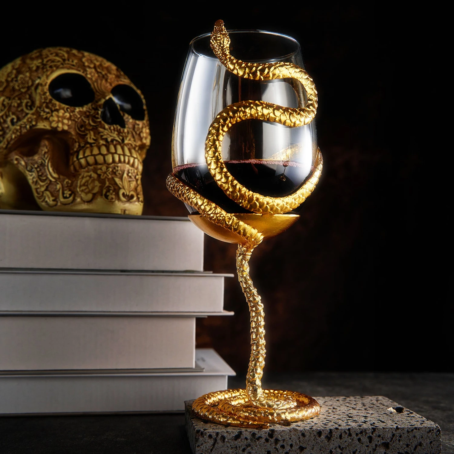 Stemmed Snake Wine Glass | SINGLE | 19oz Spooky Reptile Glasses 10" H, Goth Gifts, Skeleton Gifts, Skeleton Decor, Spooky Wine Gift Set, Perfect For Themed Parties (Gold) 3 Stemmed Snake Wine Glass | SINGLE | 19oz Spooky Reptile Glasses 10" H, Goth Gifts, Skeleton Gifts, Skeleton Decor, Spooky Wine Gift Set, Perfect For Themed Parties (Gold) - Image 3