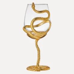Stemmed Snake Wine Glass | Set Of 2 | 19oz Spooky Reptile Glasses 10" H, Goth Gifts, Skeleton Gifts, Skeleton Decor, Spooky Wine Gift Set, Perfect For Themed Parties (Gold) -Refined Spirits Store GG0445 2 goldsnakewinesetof2New
