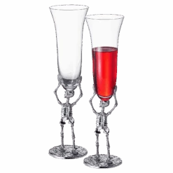 Stemmed Skeleton Champagne Flute Glass | Set Of 2 | 7.5oz Halloween Skeleton Glasses 10" H, Goth Gifts, Skeleton Gifts, Skeleton Decor, Spooky Wine Gift Set, Perfect For Halloween Themed Parties