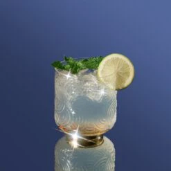 Gatsby Tumbler Drinking Glass | Set Of 2 | Vintage Cocktail Crystal Drinking Glasses Art Deco Gold Plated Tumblers For Water, Juice, Whiskey, Curved Arch Vintage Patterned Design 13oz Glassware -Refined Spirits Store GatsbyLowballpatternedglassgoldbottomsetof2SPARKLEIMAGE 3