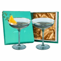 Colored Green & Gilded Rim Wine Glassware, Large 9oz Cocktail & Champagne Glasses 2-Set Vibrant Color Gold Vintage Stemmed Wine Glass, Glassware Gift Idea Perfect For Spring, Mother's Day (Coupe)