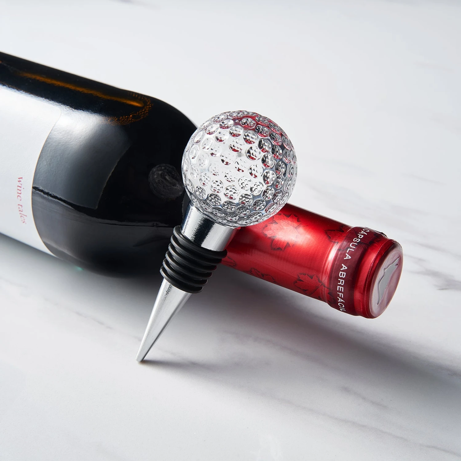 Golf Ball Wine & Champagne Bottle Stopper - Mouth-Blown Lead-Free Clear Glass Stopper, Novelty Glassware Beverage Cork, Wine Top Decoration, Gift For Red Or White Wine & Golf Lover Alike 3.8"L 3 Golf Ball Wine & Champagne Bottle Stopper - Mouth-Blown Lead-Free Clear Glass Stopper, Novelty Glassware Beverage Cork, Wine Top Decoration, Gift For Red Or White Wine & Golf Lover Alike 3.8"L - Image 3