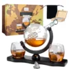 Whiskey Decanter Globe Set With 2 Etched Whiskey Glasses - For Liquor Scotch Bourbon Vodka, Gifts For Men - 850ml