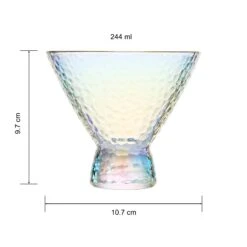 Iridescent Lustered Stemless Martini Glasses Set Of 2 - Hammered Cocktail & Martini Glasses - Luxury Gift Box - Gold Rim 8oz Colorful Stemless Glassware - Weddings, Anniversary, Christmas, Barware -Refined Spirits Store GoldRimIridescentHammeredstemlessmartiniSetof21