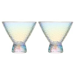 Iridescent Lustered Stemless Martini Glasses Set Of 2 - Hammered Cocktail & Martini Glasses - Luxury Gift Box - Gold Rim 8oz Colorful Stemless Glassware - Weddings, Anniversary, Christmas, Barware -Refined Spirits Store GoldRimIridescentHammeredstemlessmartiniSetof22 1