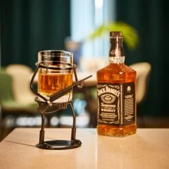 Rifle Hunter Whiskey Glass - Bullet Glass & Metal Cup Holder- Guns Whiskey, Scotch, Liquor Cup Holder, Holds Cup, Great Gift For Gun Enthusiasts, Hunters, Fathers, Sons, Elegant Party Accessory