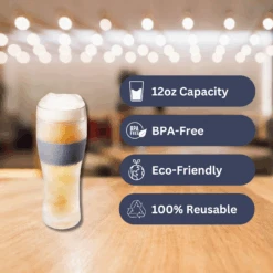 Unbreakable Double Wall Insulated Freezable Beer Glasses - SINGLE - Large 12 Oz Reusable Pilsner Shatterproof Tritan Glass, Upside Down Bottle Design, Pub Mug, For Beer Lover, Picnic Indoor & Outdoor -Refined Spirits Store Infographics1 2