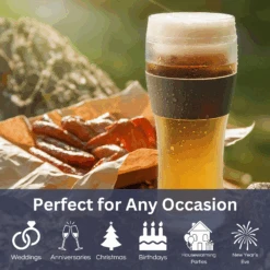 Unbreakable Double Wall Insulated Freezable Beer Glasses - SINGLE - Large 12 Oz Reusable Pilsner Shatterproof Tritan Glass, Upside Down Bottle Design, Pub Mug, For Beer Lover, Picnic Indoor & Outdoor -Refined Spirits Store Infographics2 3