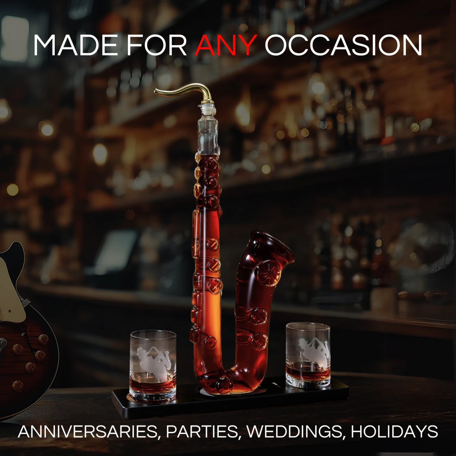 Saxophone Whiskey & Wine Decanter - 34 OZ Decanter Set With Two 10 Oz Whisky Glasses - Bourbon, Scotch, Liquor Gifts For Men, Dad, Father, Music Lover Gifts, Classical Instrument Room Home Decor 2 Saxophone Whiskey & Wine Decanter - 34 OZ Decanter Set With Two 10 Oz Whisky Glasses - Bourbon, Scotch, Liquor Gifts For Men, Dad, Father, Music Lover Gifts, Classical Instrument Room Home Decor - Image 2