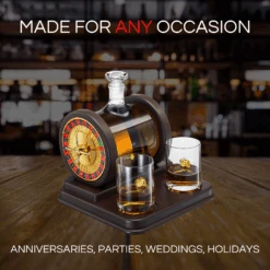 Casino Roulette Whiskey Decanter For Men, Husband, Him | 67.6 OZ Decanter With 2 X 10oz Dice Whiskey Glasses | Gold & Wood Gambling Slot Gift For Bourbon, Scotch, Liquor, Gifts For Dad, Guy, Christmas -Refined Spirits Store Infographics3 4a9c0f4e e4de 4a6e adaa 66db5a33ba68