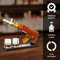 Gifts For Men Dad, Guns Whiskey Decanter Set For Men - Gun Decanter, Detachable Magazine & 2 Bullet Shot Glasses, Liquor Dispenser For Bar, Cool Anniversary Birthday Military Present Ideas -Refined Spirits Store Infographics 2