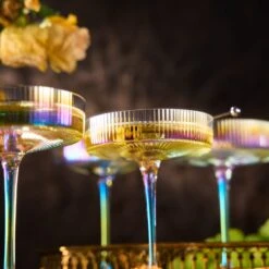 Ribbed Coupe Cocktail Glasses 8 Oz | Set Of 4 | Classic Manhattan Glasses For Cocktails, Champagne Coupe, Ripple Coupe Glasses, Art Deco Gatsby Vintage, Crystal With Stems (Iridescent) -Refined Spirits Store Iridescent Ribbed coupe set of 4 2 2