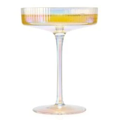 Ribbed Coupe Cocktail Glasses 8 Oz | Set Of 4 | Classic Manhattan Glasses For Cocktails, Champagne Coupe, Ripple Coupe Glasses, Art Deco Gatsby Vintage, Crystal With Stems (Iridescent) -Refined Spirits Store Iridescent Ribbed coupe set of 4 6 1