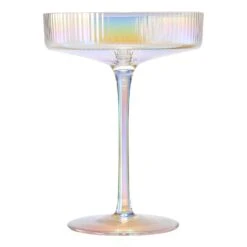 Ribbed Coupe Cocktail Glasses 8 Oz | Set Of 4 | Classic Manhattan Glasses For Cocktails, Champagne Coupe, Ripple Coupe Glasses, Art Deco Gatsby Vintage, Crystal With Stems (Iridescent) -Refined Spirits Store Iridescent Ribbed coupe set of 4 7 2