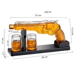 Whiskey Decanter Set 7.7 Oz With Two 1.6 Oz Shot Glasses | Pistol Gun Unique Birthday Gift Ideas For Son, Gifts For Men Dad, Home Bar Gifts, Drinking Accessories Funny Military Present Cool Dispenser -Refined Spirits Store LongDecanterwithShotGlasses3 1