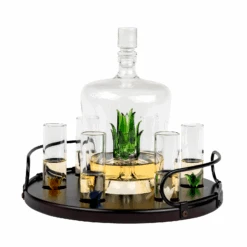 Tequila Decanter Tequila Glasses Set With Agave Decanter And 6 Agave Shot Glass With Stand, Perfect For Gifts For Tequila Lovers, 750mL Bottle, 3 OZ Shot Glass Party Decorations Cinco De Mayo (Agave)