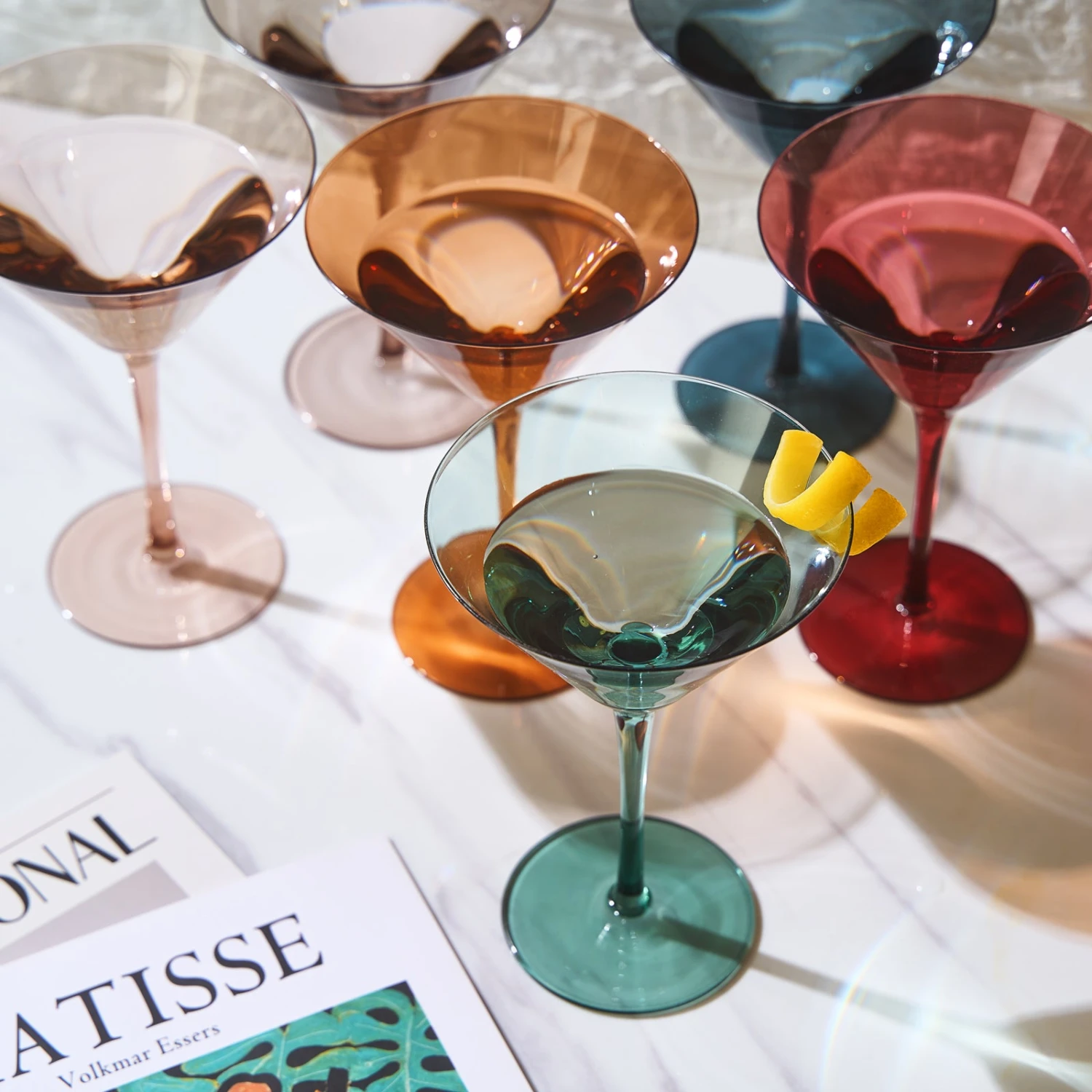 Colored Crystal Martini & Cocktail Glass Set Of 6, Gift For Her, Wife, Mom Friend - Large 10 Oz Glasses, Unique Italian Style Tall Drinkware - Drinkware, Dinner, Color Beautiful Glassware - (Pastel) 4 Colored Crystal Martini & Cocktail Glass Set Of 6, Gift For Her, Wife, Mom Friend - Large 10 Oz Glasses, Unique Italian Style Tall Drinkware - Drinkware, Dinner, Color Beautiful Glassware - (Pastel) - Image 4