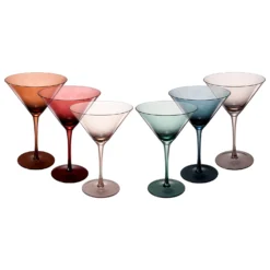 Colored Crystal Martini & Cocktail Glass Set Of 6, Gift For Her, Wife, Mom Friend - Large 10 Oz Glasses, Unique Italian Style Tall Drinkware - Drinkware, Dinner, Color Beautiful Glassware - (Pastel) 10 Colored Crystal Martini & Cocktail Glass Set Of 6, Gift For Her, Wife, Mom Friend - Large 10 Oz Glasses, Unique Italian Style Tall Drinkware - Drinkware, Dinner, Color Beautiful Glassware - (Pastel) -Refined Spirits Store MUTEDMartiniGlass Setof6