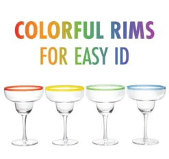 Margarita Cocktail Glasses, Party Colored Rims Cocktail Glasses 12oz Set Of 4 By The Wine Savant - Fiesta Party Decoration Glasses, Mexican Glasses, Fun Box Adios Bitchachos, Thick Stem, Heavy Duty -Refined Spirits Store Margaritainfo2
