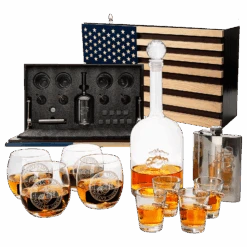 Marine Big Box Wall Decor Murphy With Decanter, 4 Whiskey Glasses, 4 Shot Glasses, Marine Flask, Marine Gifts
