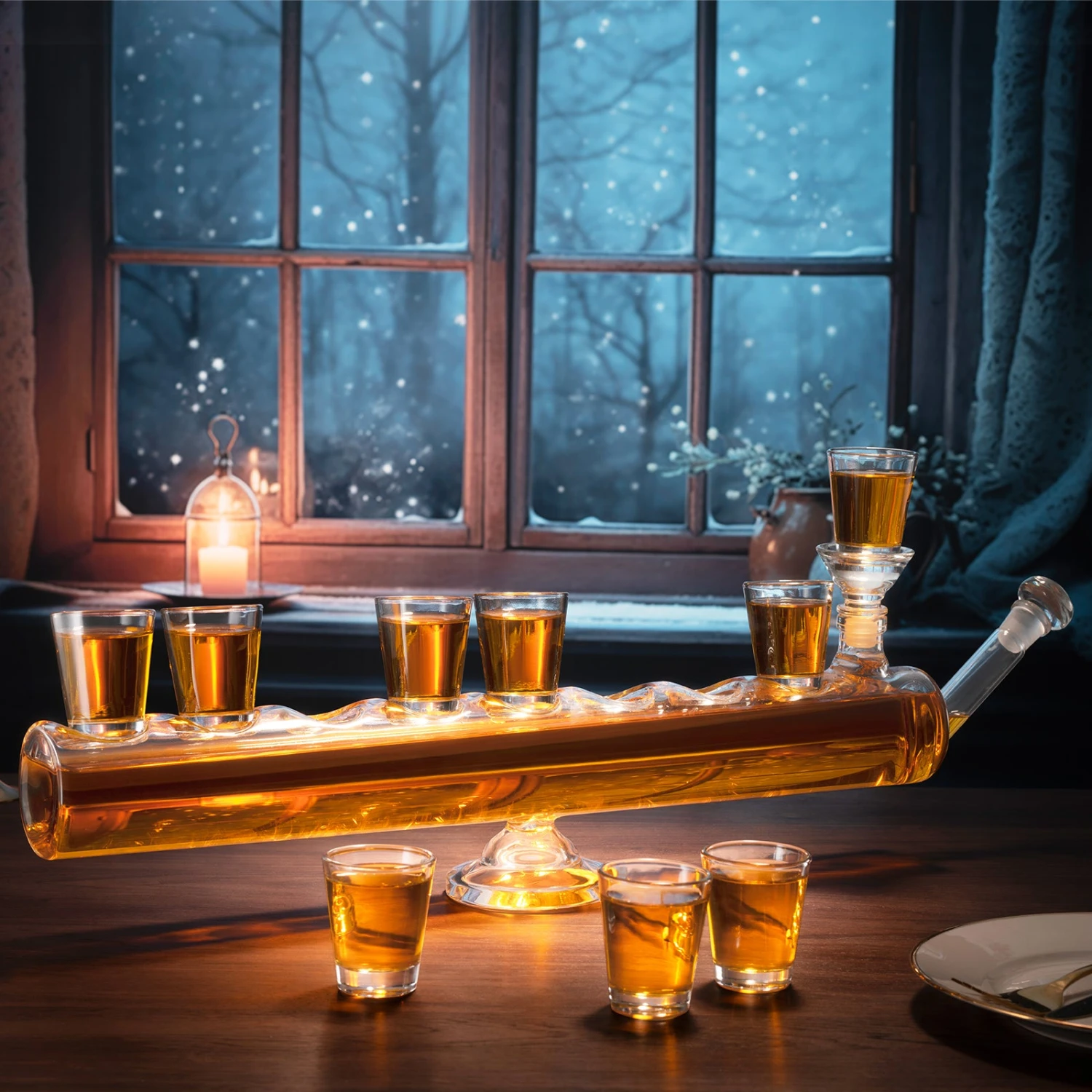 Menorah Decanter Set - Decanter & 8 Piece Shot Glass Set - 34 OZ Wine & Whiskey Glassware, Hannukkah Israel Decor, For All 8 Nights Of Chanukah, Holiday Gift For Him, Her, Jewish Gifts 2 Menorah Decanter Set - Decanter & 8 Piece Shot Glass Set - 34 OZ Wine & Whiskey Glassware, Hannukkah Israel Decor, For All 8 Nights Of Chanukah, Holiday Gift For Him, Her, Jewish Gifts - Image 2